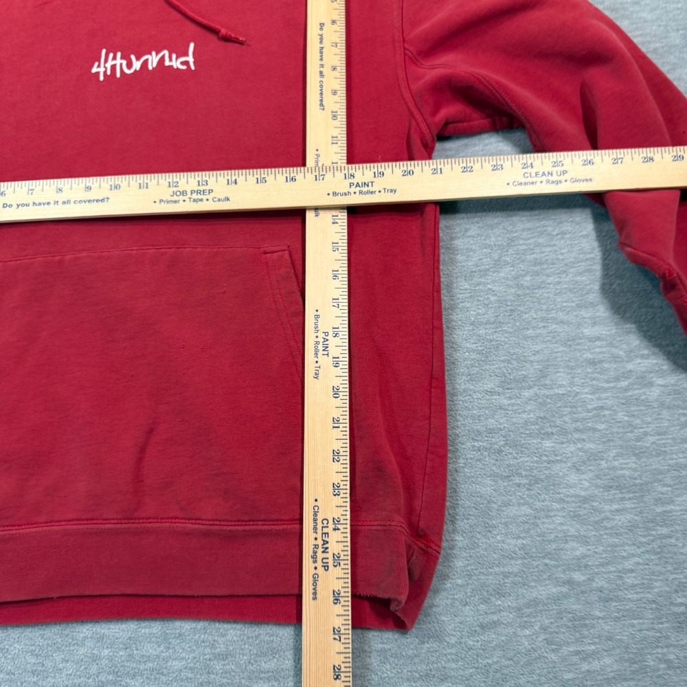4Hunnid Hoodie Men M Red Pullover‎ Script Logo Streetwear Graphic Distressed - Picture 6 of 9
